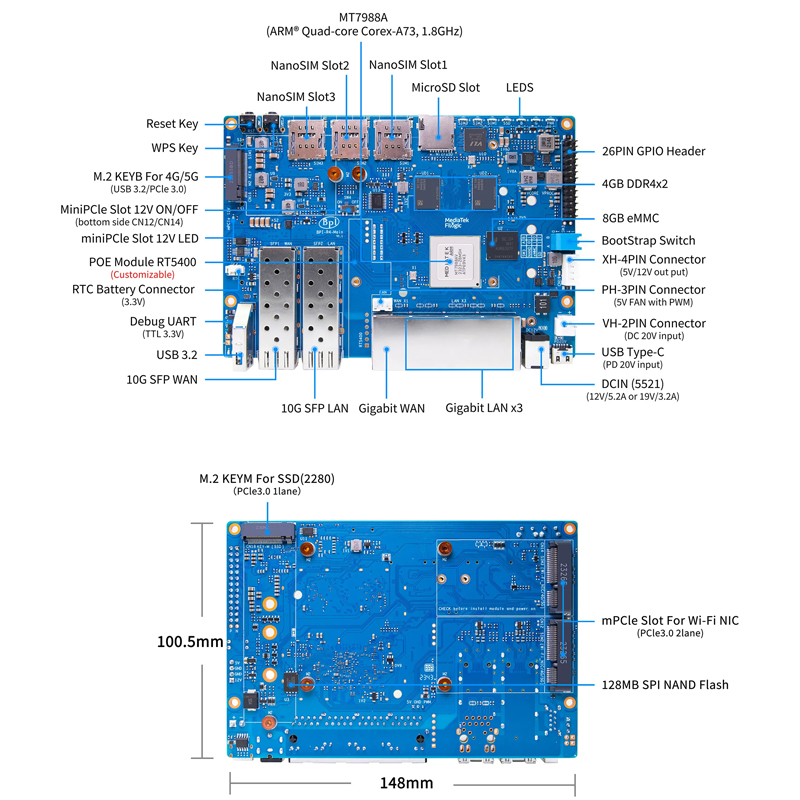 Banana Pi BPI-R4 MediaTek MT79 - Ddr4 8Gb avaliação e preço